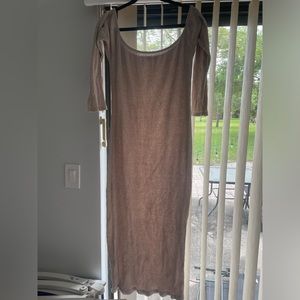 Nude ribbed boohoo midi dress